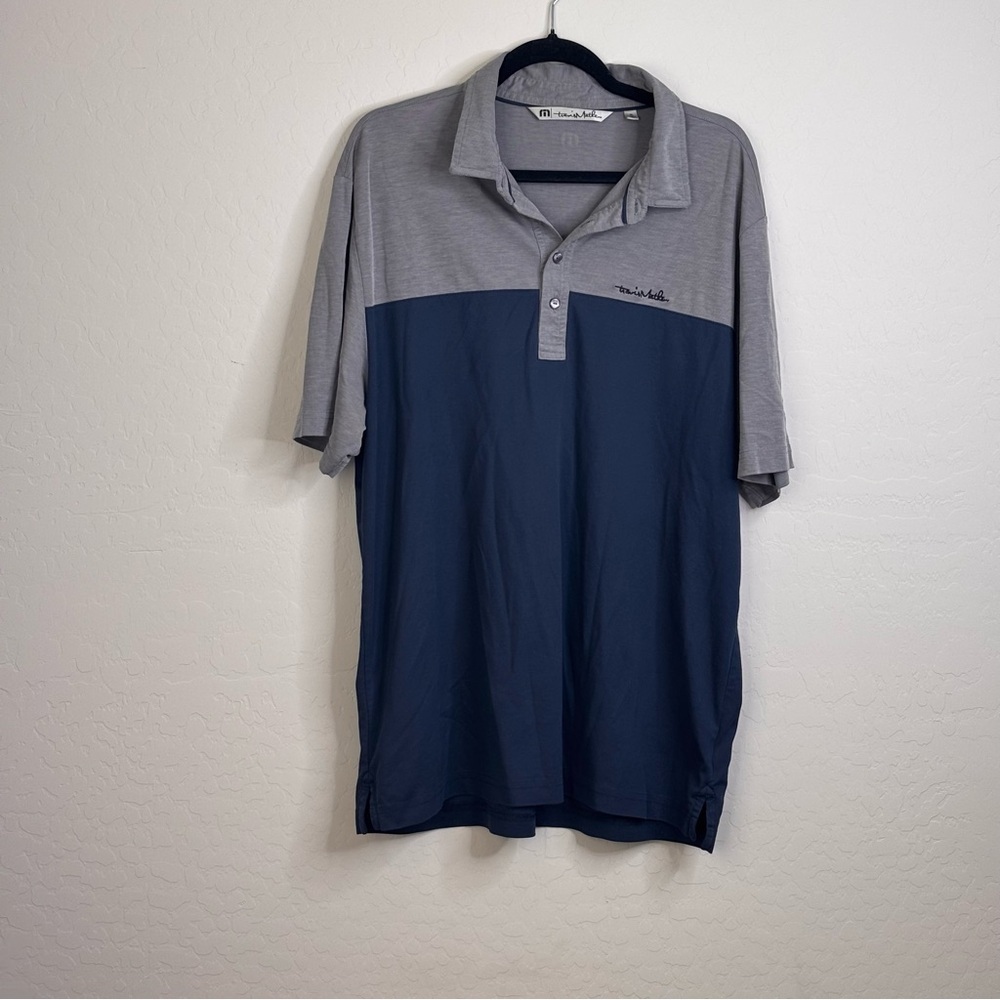Travis Mathew Polo Shirt Men XL  Adult Gray Blue Golf Golfer Outdoors Stretch